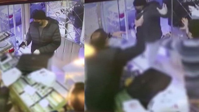 Kuyumcuda soygun girişimi kamerada