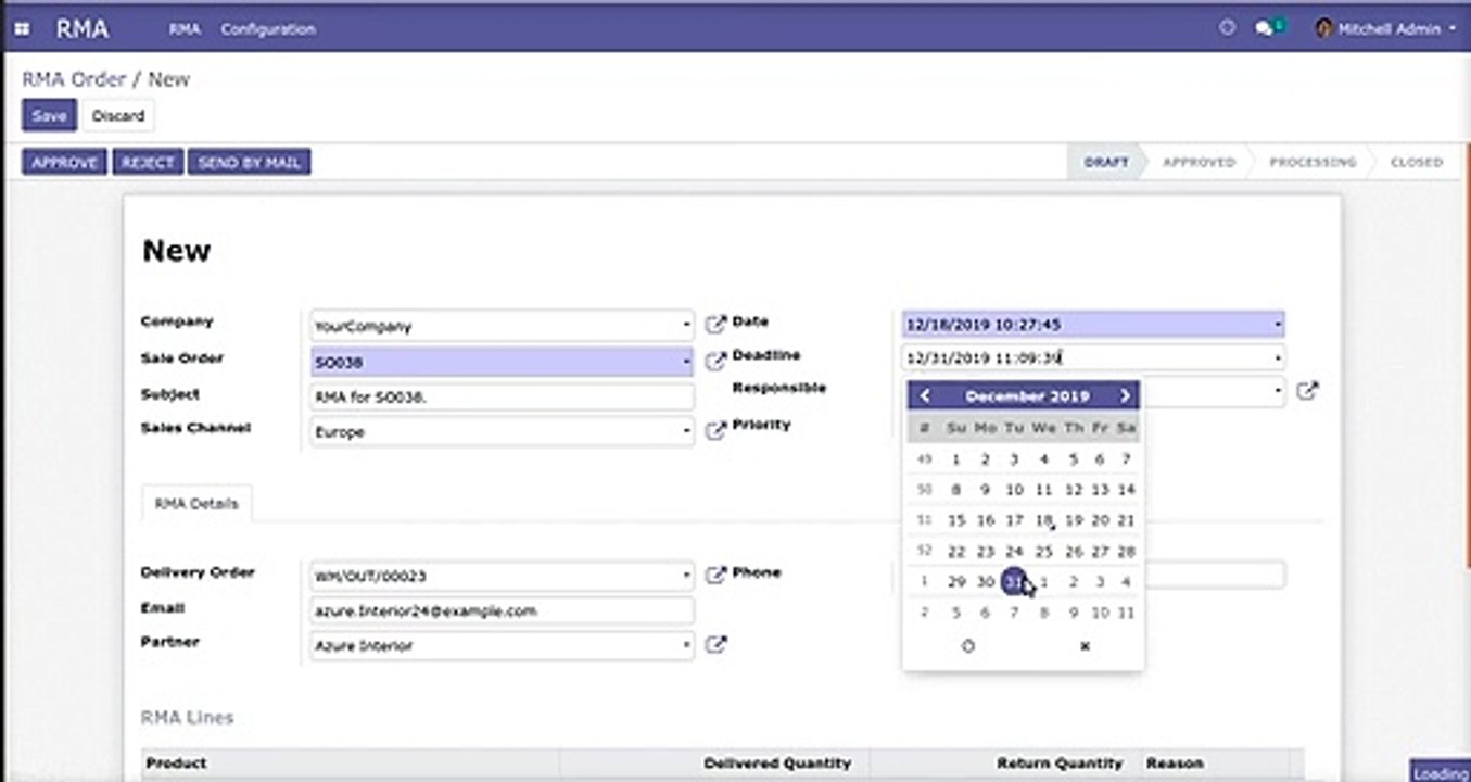 Allow Customer to Manage Return of Products and Create return RMA order in Backend | Odoo