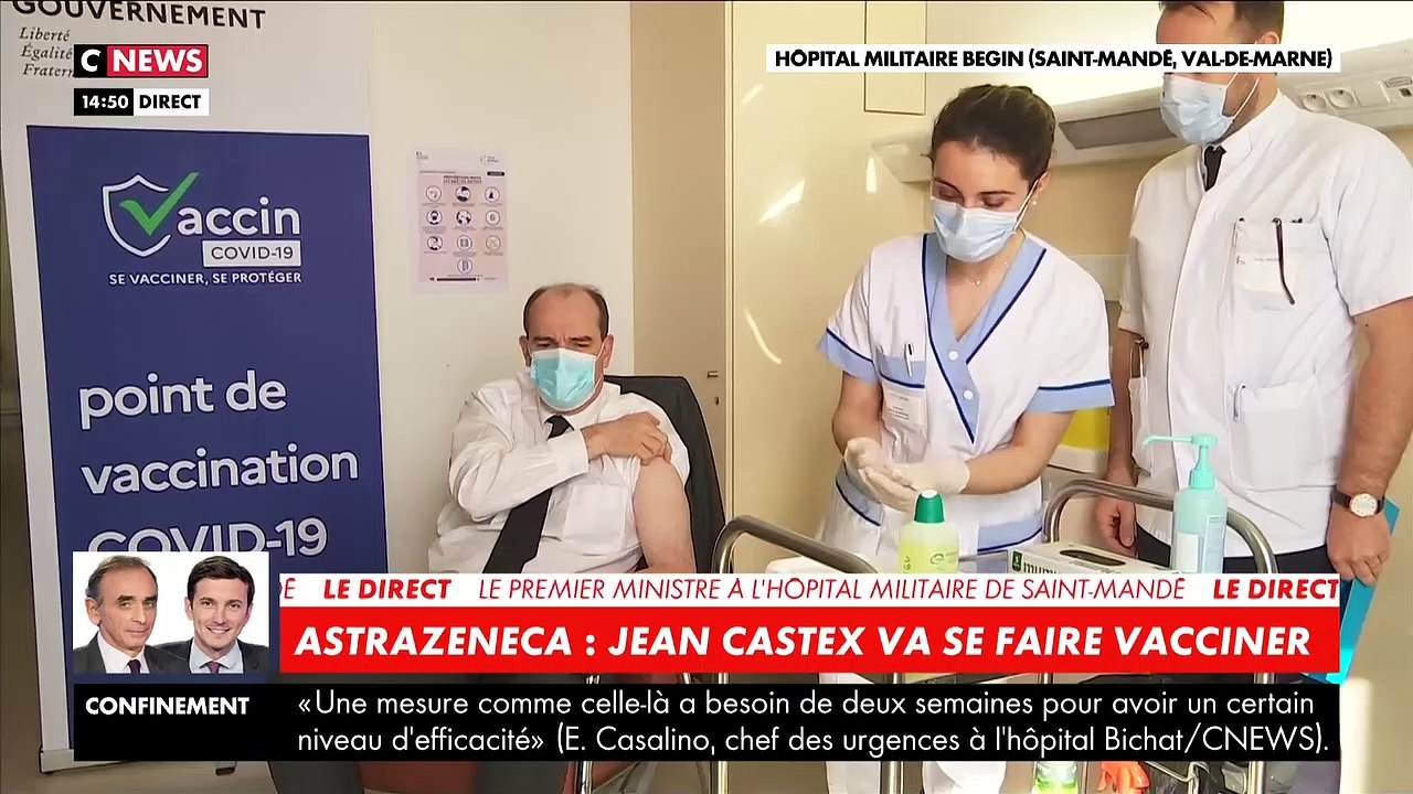 Coronavirus - Le Premier ministre Jean Castex a reçu sa première injection du vaccin AstraZeneca cet après-midi à l’hôpital Bégin de Saint-Mandé - VIDEO