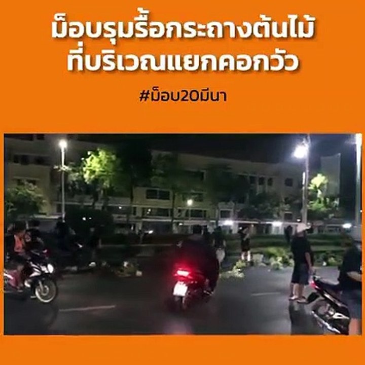 ม็อบทำลายข้าวของรื้อกระถางต้นไม้