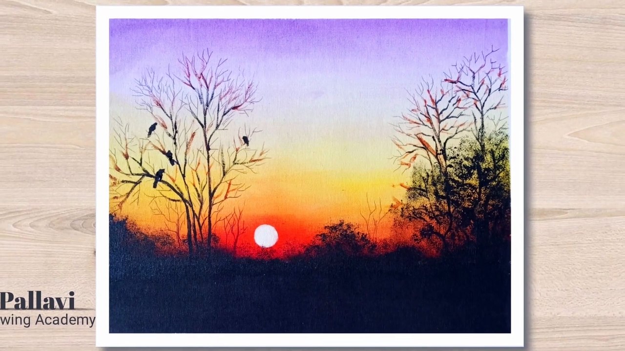 Easy and beautiful sun rise painting for beginners with Poster ...