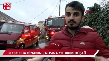 Beykoz'da bir binaya yıldırım düştü!
