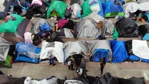 Aerial views of migrant camp at Mexico US border