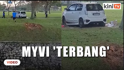 Myvi hilang kawalan 'terbang' sejauh 50 meter