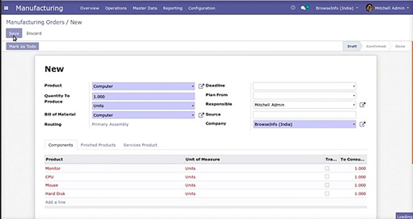 MRP Subcontract for Service Product or Materials | Manufacturing Order | Odoo