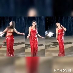 Urvashi Rautela Very  BOLD Dance   On Red Saree  in Rain ️