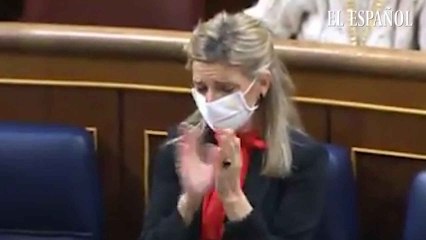 Las lágrimas de Yolanda Díaz en la despedida de Pablo Iglesias del Congreso