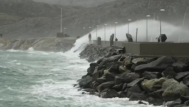 Strong winds bring waves ashore in Norway
