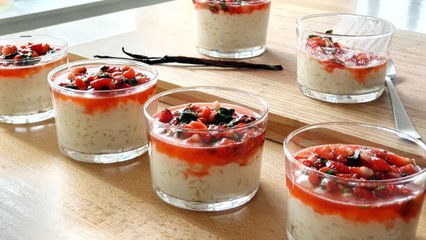 Recette de riz au lait crémeux à la vanille et compotée de fraises