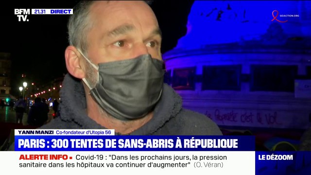 Tentes sur la place de la République: le co-fondateur de l'association Utopia 56 demande à l'État d'agir car il reste encore des milliers de gens dans les rues
