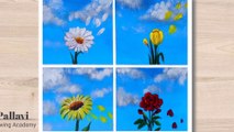 Four in one flower painting __ nature painting with cloudy background __ _Pallavi Drawing Academy