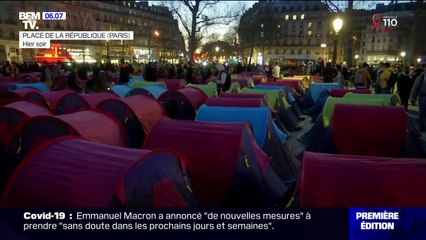 La place de la République à Paris de nouveau transformée en camp pour éxilés