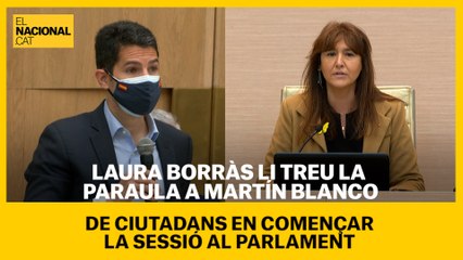 Laura Borràs li treu la paraula a Martín Blanco (Ciutadans) en començar la sessió al Parlament