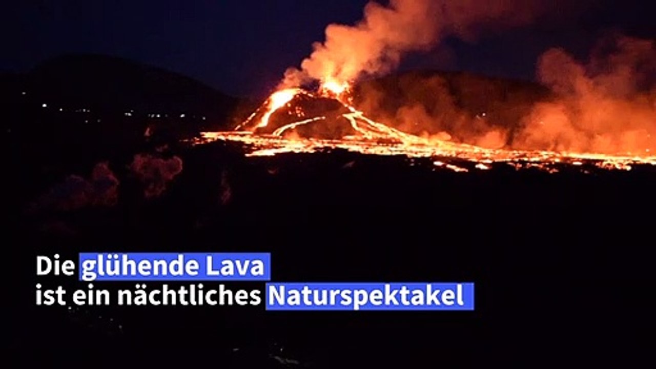 Vulkanausbruch bei Nacht - Naturspektakel am Fagradalsfjall