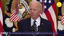 Biden completely forgets what hes talking about and mumbles incoherently in press conference