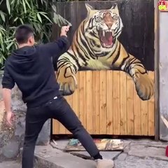 Tiger painting 3d on wall