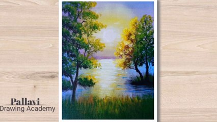 How to draw beautiful morning scene with easy steps__ Acrilic painting__ _Pallavi Drawing Academy
