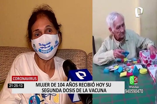 COVID-19: primera adulta mayor vacunada recibe segunda dosis de Pfizer