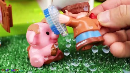 Paw Patrol visits the Fisher Price Little People Caring for Animals Farm - Toy Learning Farm Animals