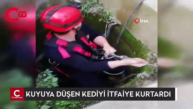 10 metrelik kuyuya düşen kediyi itfaiye kurtardı