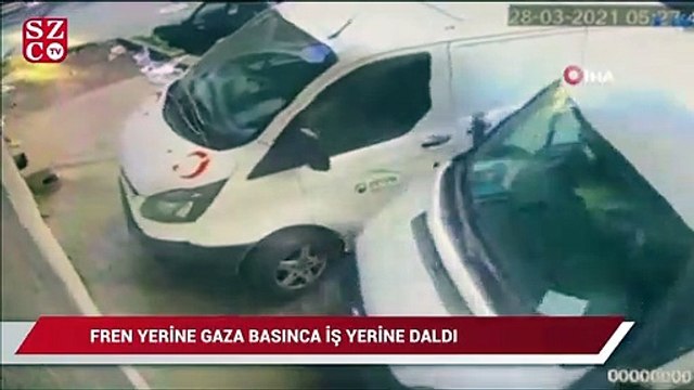 Fren yerine gaza basınca işyerine daldı