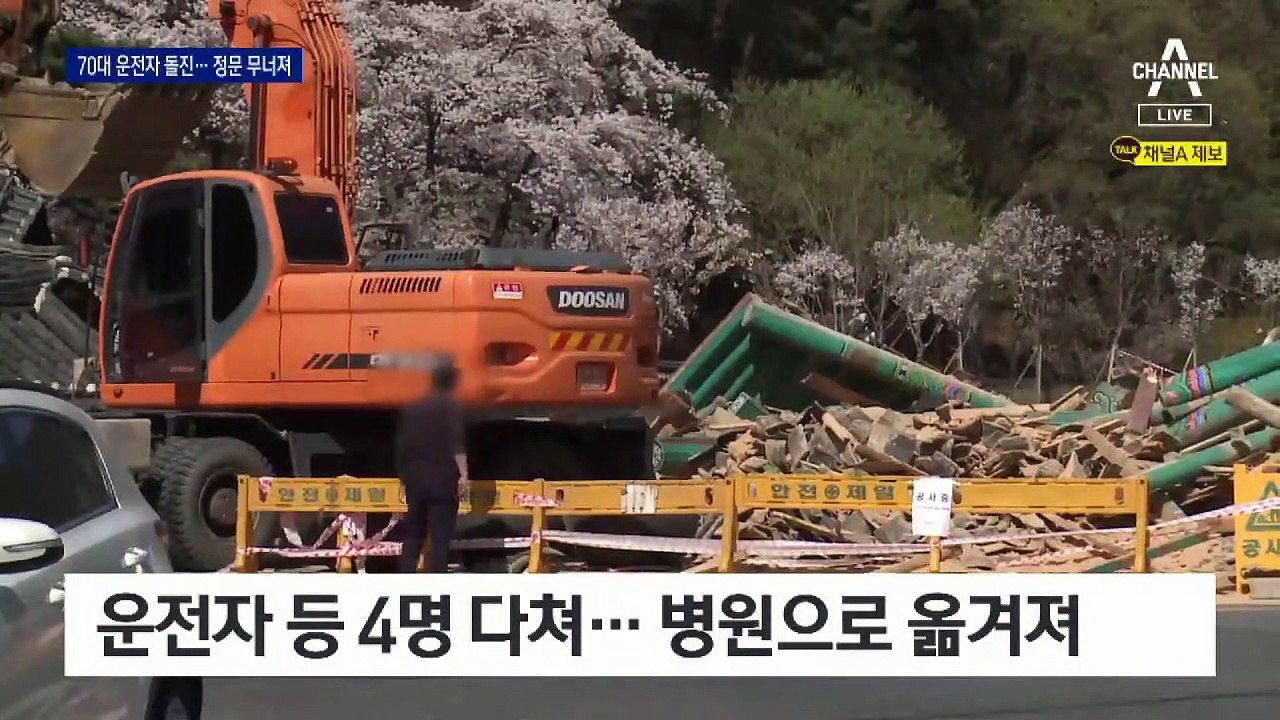 승용차가 사적공원 정문으로 돌진…4명 부상