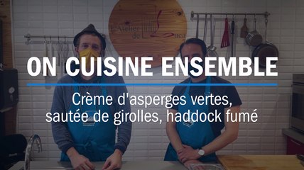 Recette : Crème d'asperges vertes, sautée de girolles, haddock fumé