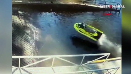 İskelede korku dolu anlar! Kontrolden çıkan jet ski dehşet saçtı