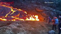 Lava Flowing Right at Photographer Causes Him To Run Away From Iceland Volcano