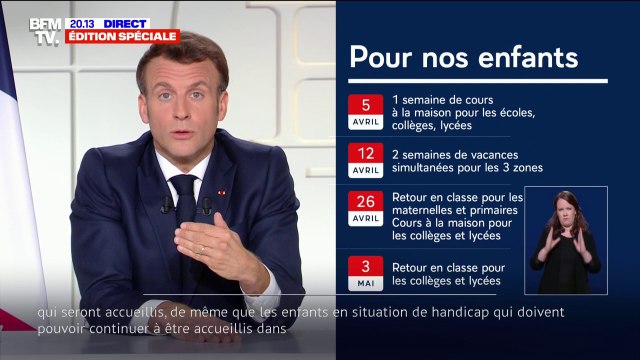 Emmanuel Macron: Nous allons fermer durant 3 semaines les crèches, les écoles, les collèges et les lycées