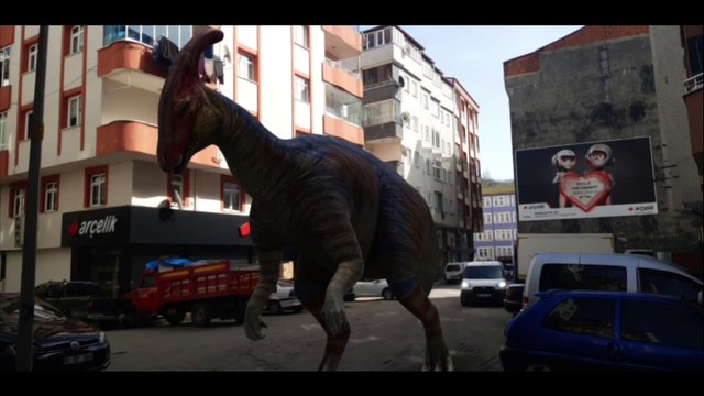 (PARASAUROLOPHUS dinosaur in the square) #AR, #parasaurolophus, #dinasour,