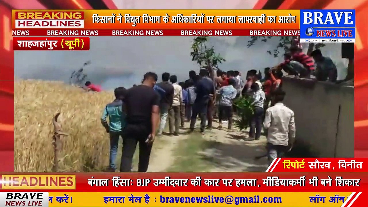 #कटरा : हाईटेंशन लाइन में स्पार्किंग से लगी भयंकर आग, 24 बीघा गेहूं जलकर राख, लापरवाही का आरोप | #BraveNewsLive