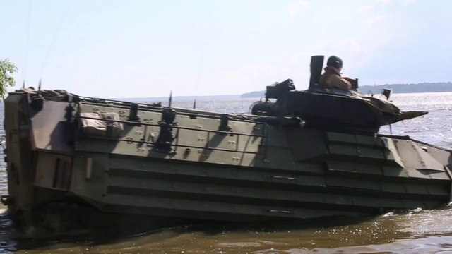 US Marines Conduct River Crossing using Assault Amphibious Vehicle or Amtracs