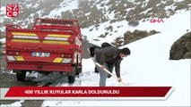 400 yıllık kuyular yazın buz gibi su için karla dolduruldu