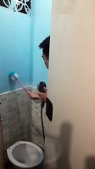 cleaning bathroom