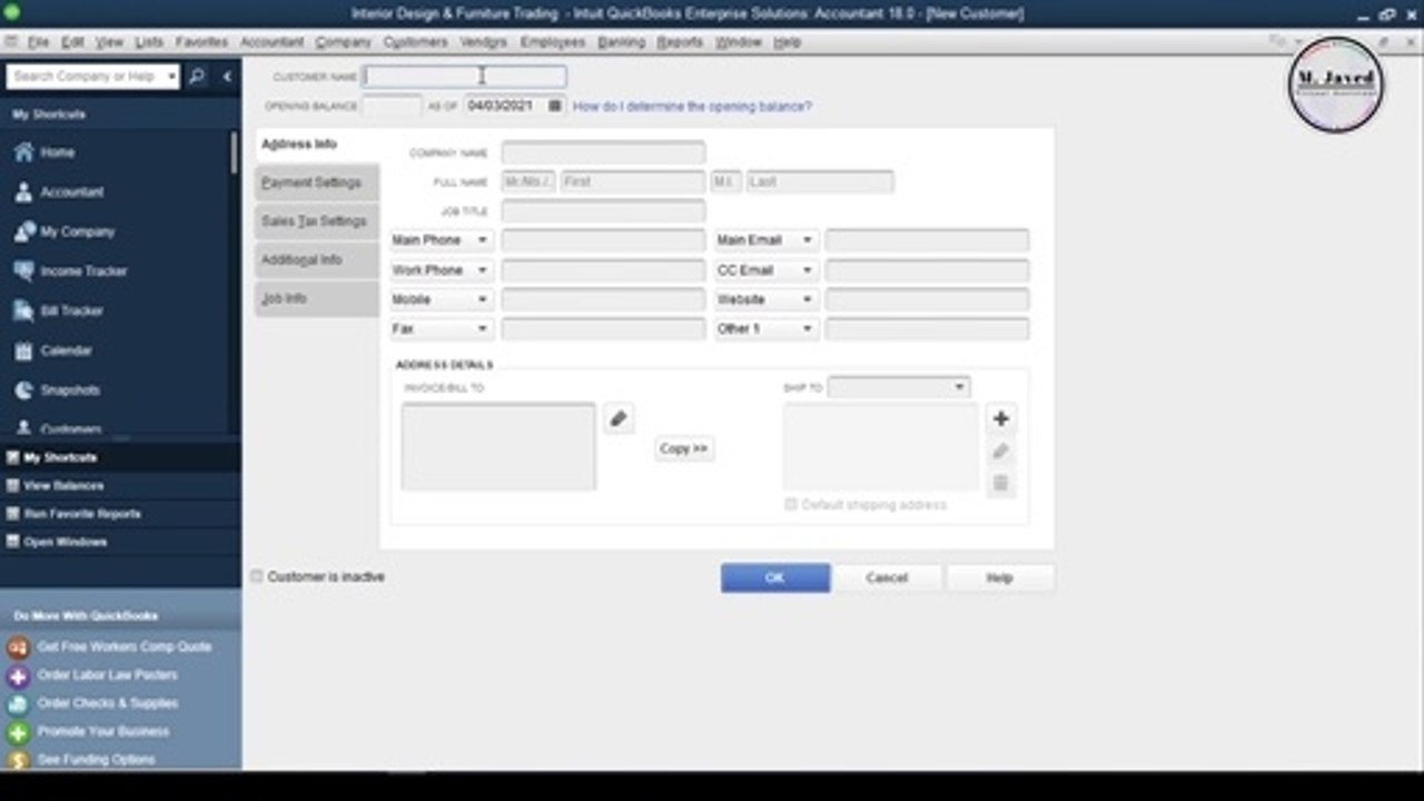 QuickBooks Desktop  Setting up and Adding Customer Profile