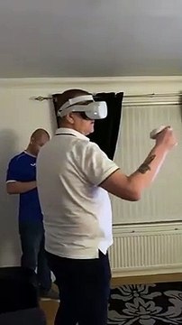 Uncle Trying VR Boxing Ends up with a Broken Lamp and Table
