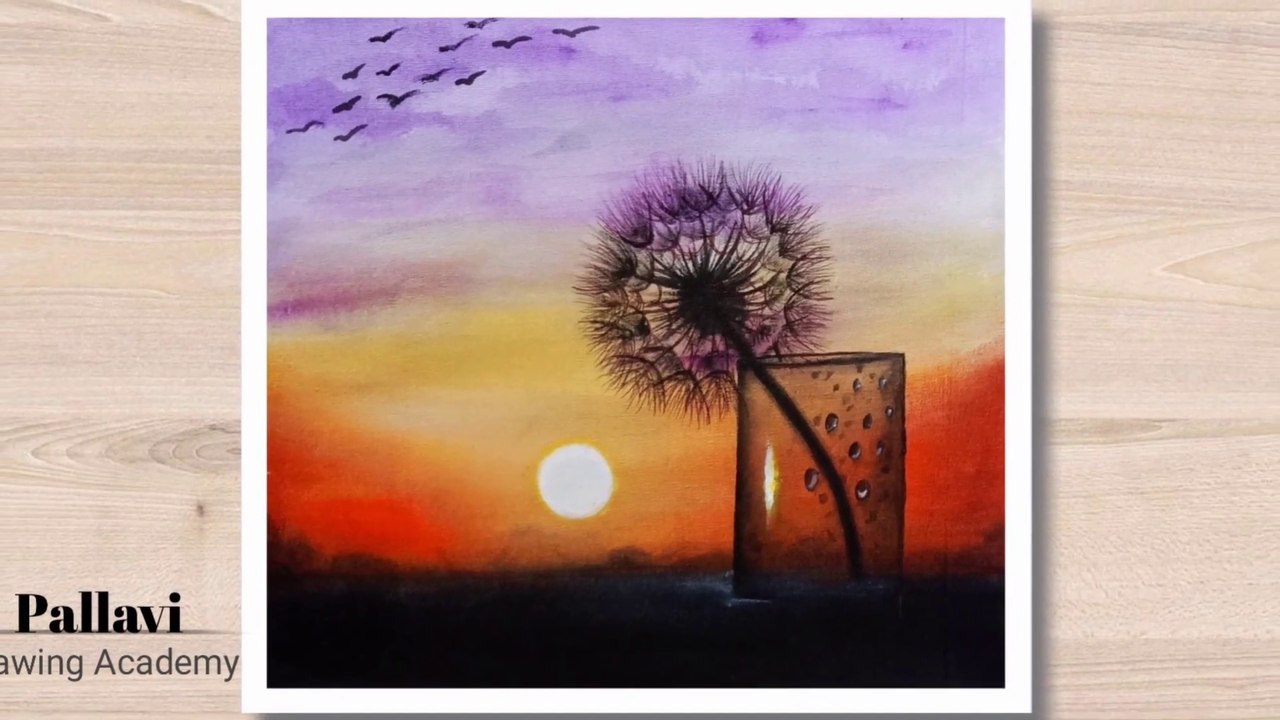 How to draw beautiful and easy evening  painting with acrilic colour  Pallavi Drawing Academy