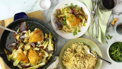Chicken Thighs with Chorizo, Spring Onion and Rice Pilaf