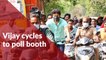 Actor Vijay cycles to TN polling booth to cast his vote