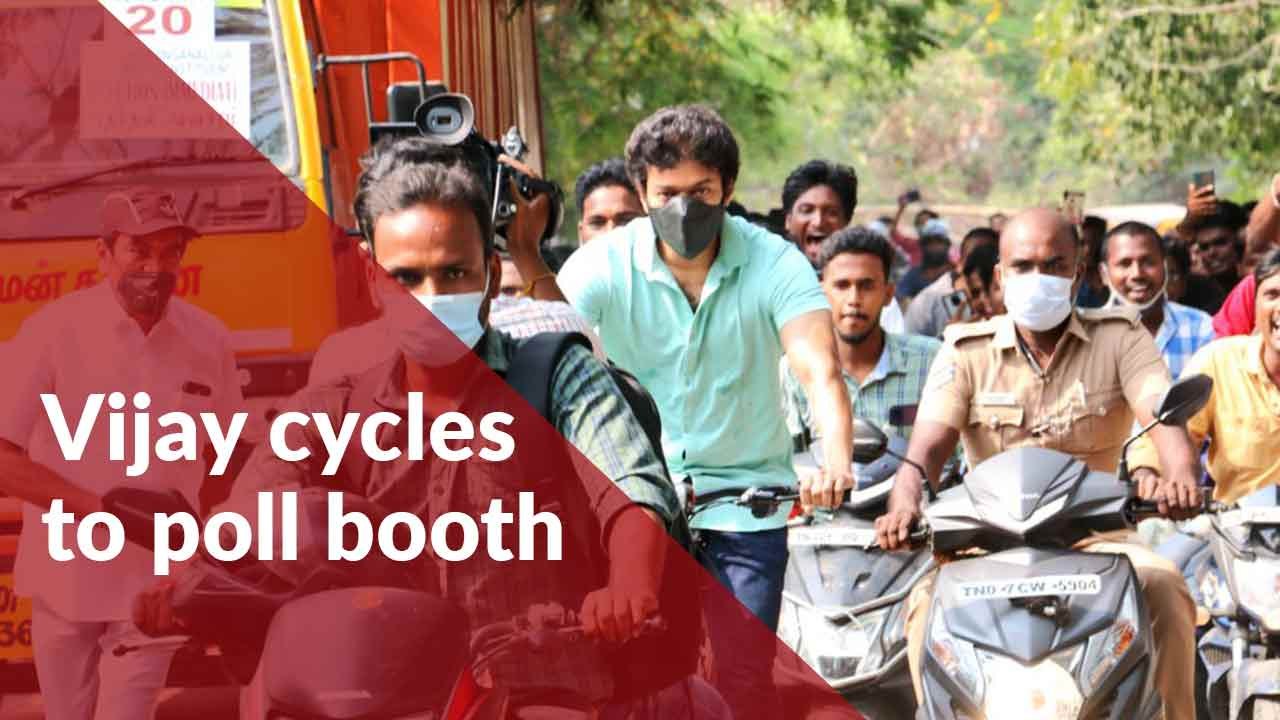 Actor Vijay cycles to TN polling booth to cast his vote