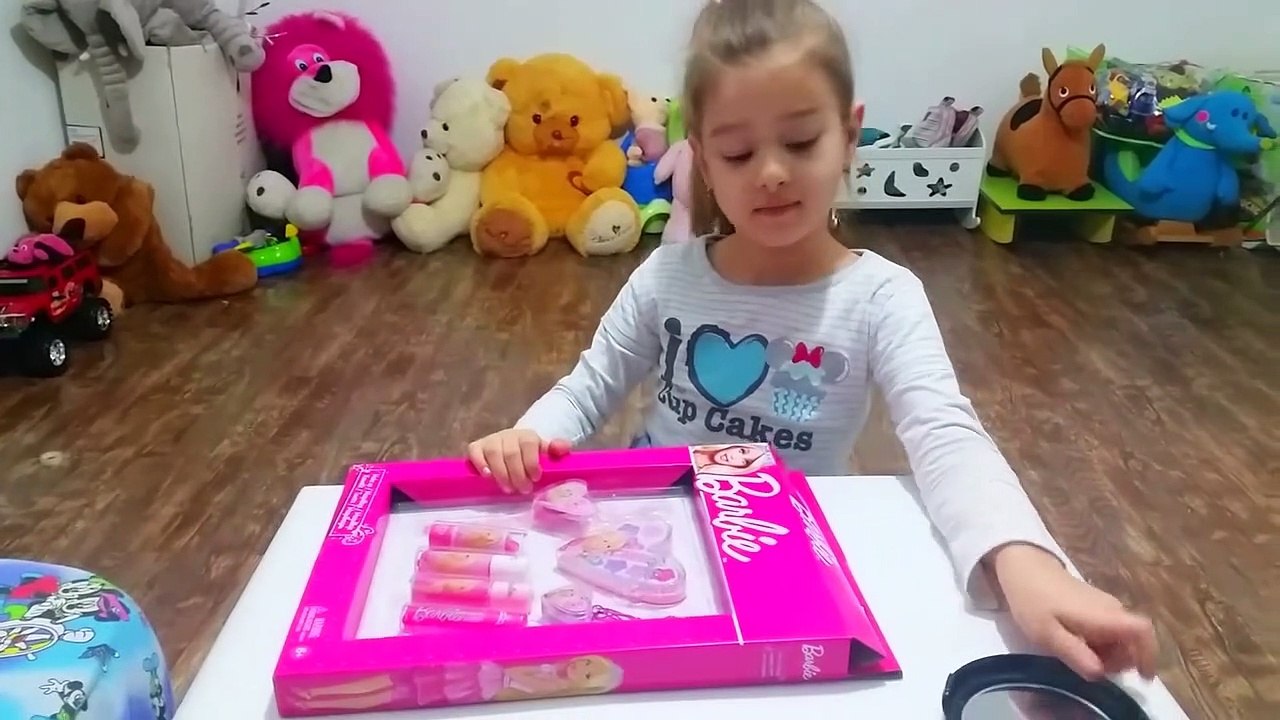 Barbie Makeup Set Tutorial For Children . Kit For Girls. Cute  Video