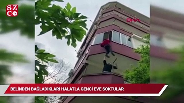 Çilingir çağırmak yerine, belinden bağladıkları halatla genci eve soktular