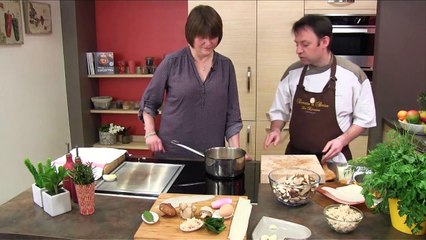 Turbot croustillant aux champignons, écume de champagne