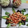 Brochettes de gambas grillées aux herbes de Provence & salsa tomates et ananas au poivre