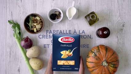 Farfalle à la crème de potiron, croutons et truffe noire