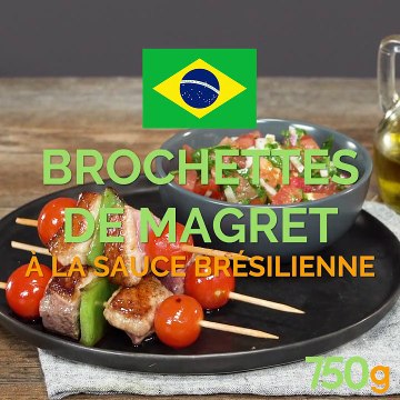 Brochettes de magret de canard grillées et vinaigrette Molho