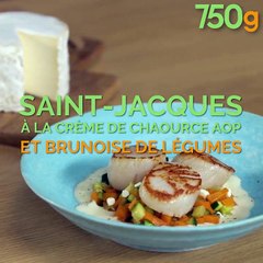 Saint-Jacques snackées à la crème de Chaource et brunoise de légumes