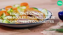 Escalopes cordon bleu de poulet, tagliatelles de carottes et courgettes sautées à l'huile                d'olive et ciboulette
