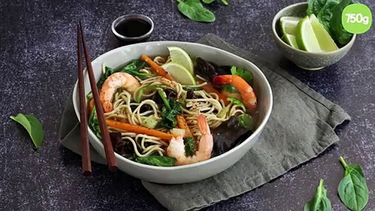 Ramen aux champignons et aux crevettes